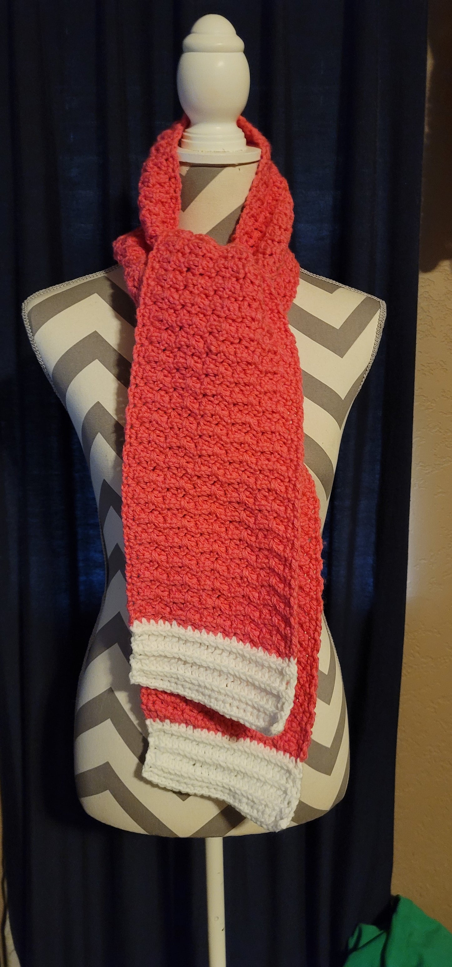 Pink and White Barbed Stitch Scarf