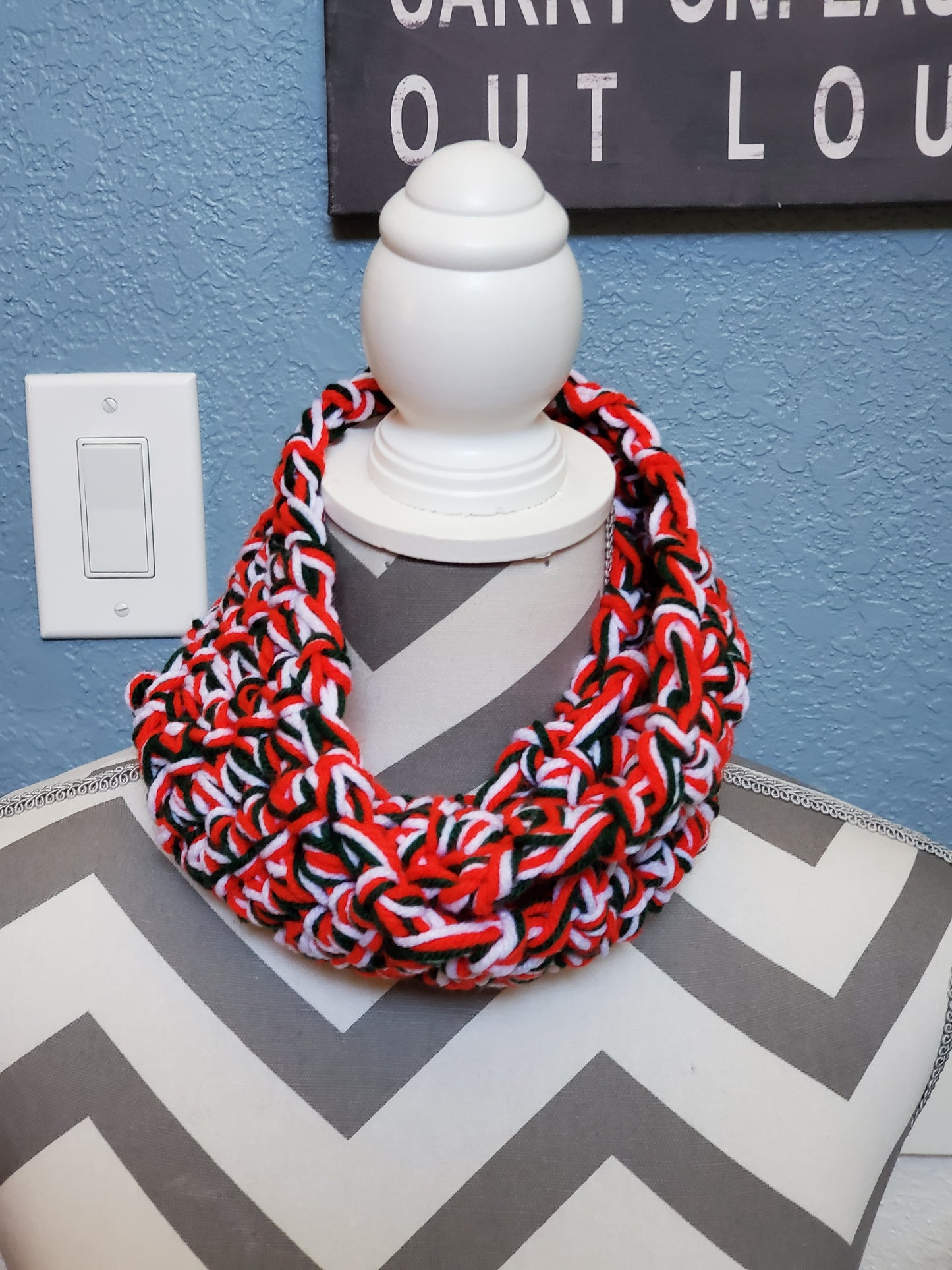 Mini Chunky Infinity Scarf - Red, White, & Green