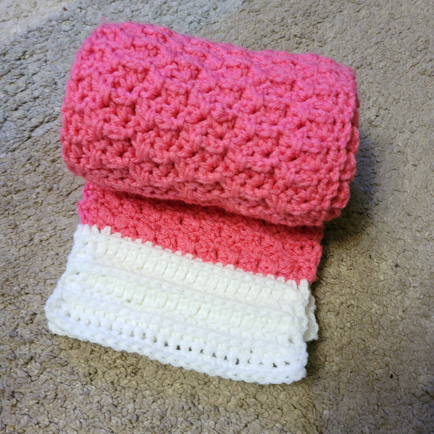 Pink and White Barbed Stitch Scarf