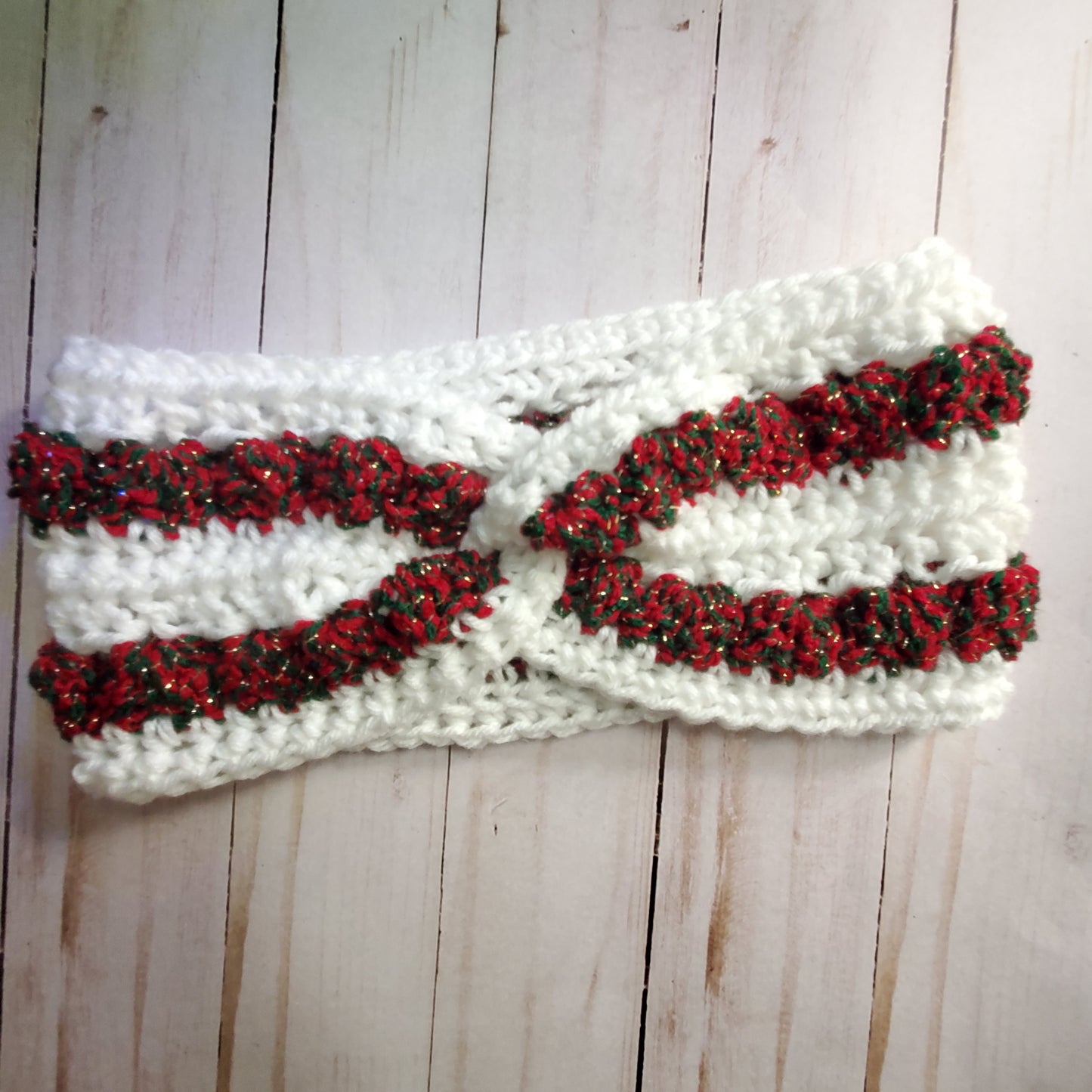 Twisted Butterfly Ear Warmer - White, Red & Green