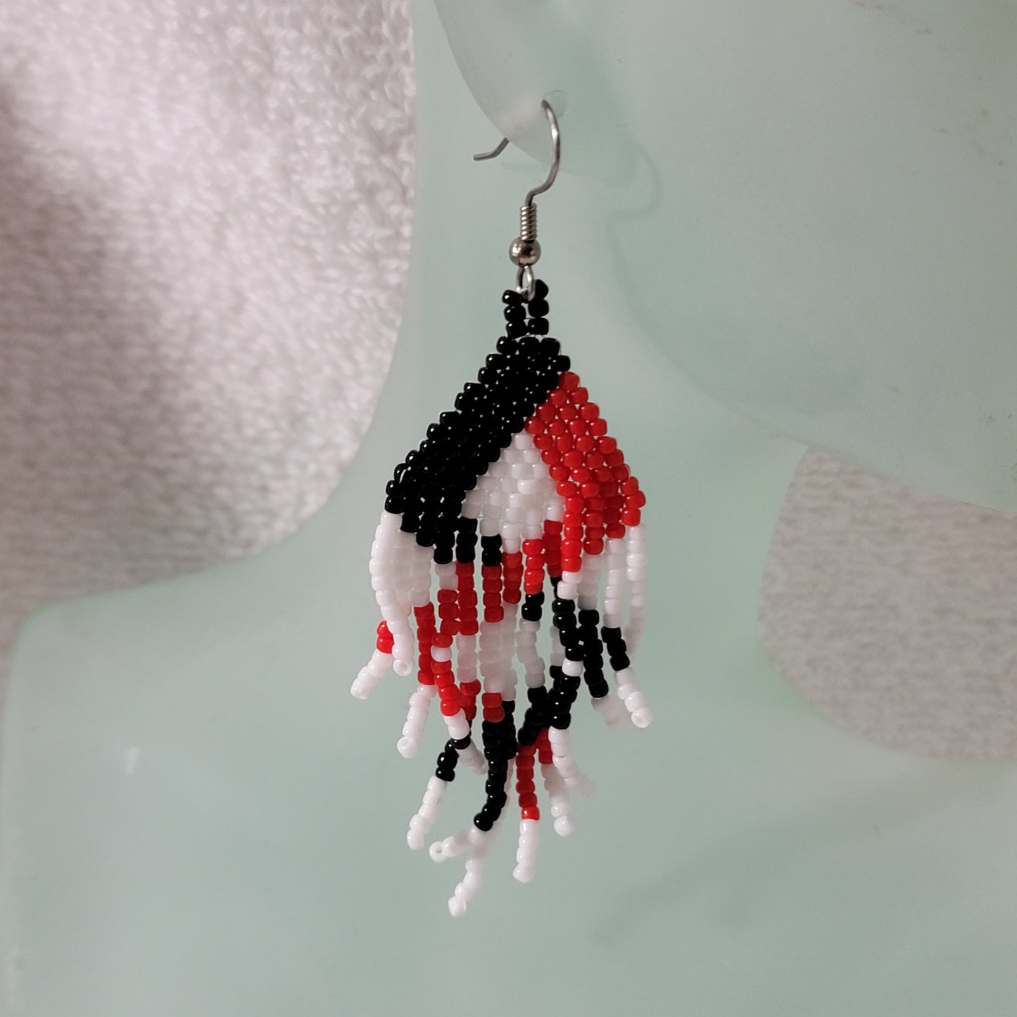 Beaded Dangle Earring - Red, White and Black