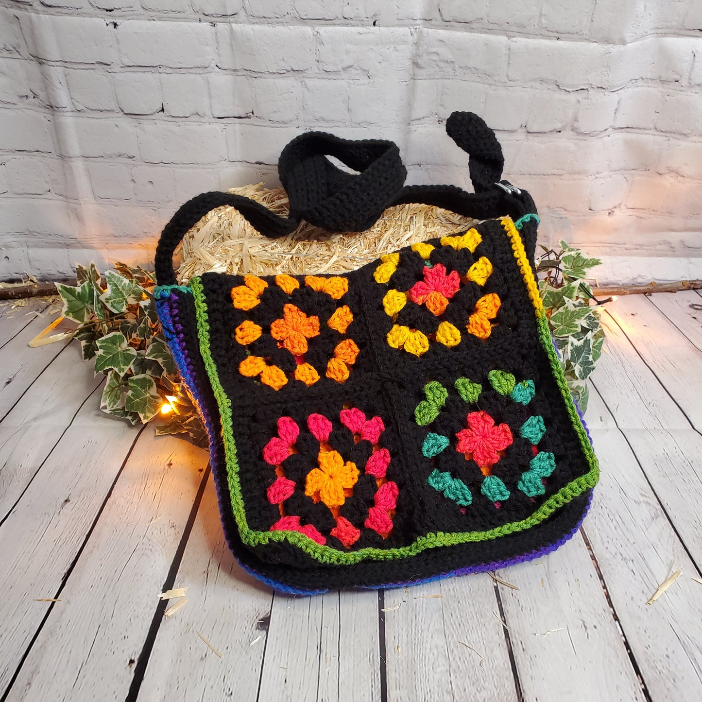 Rainbow and Black Granny Messenger Bag