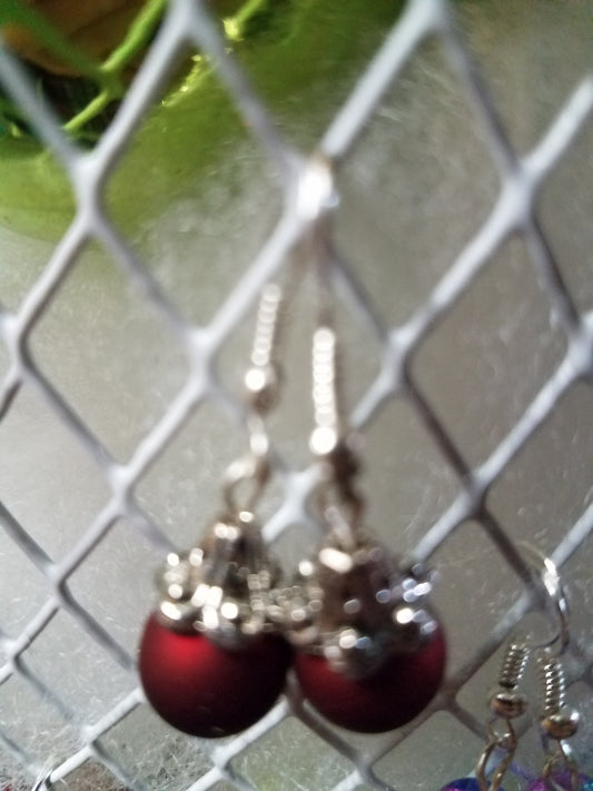 Silver and Red Dangle Earring