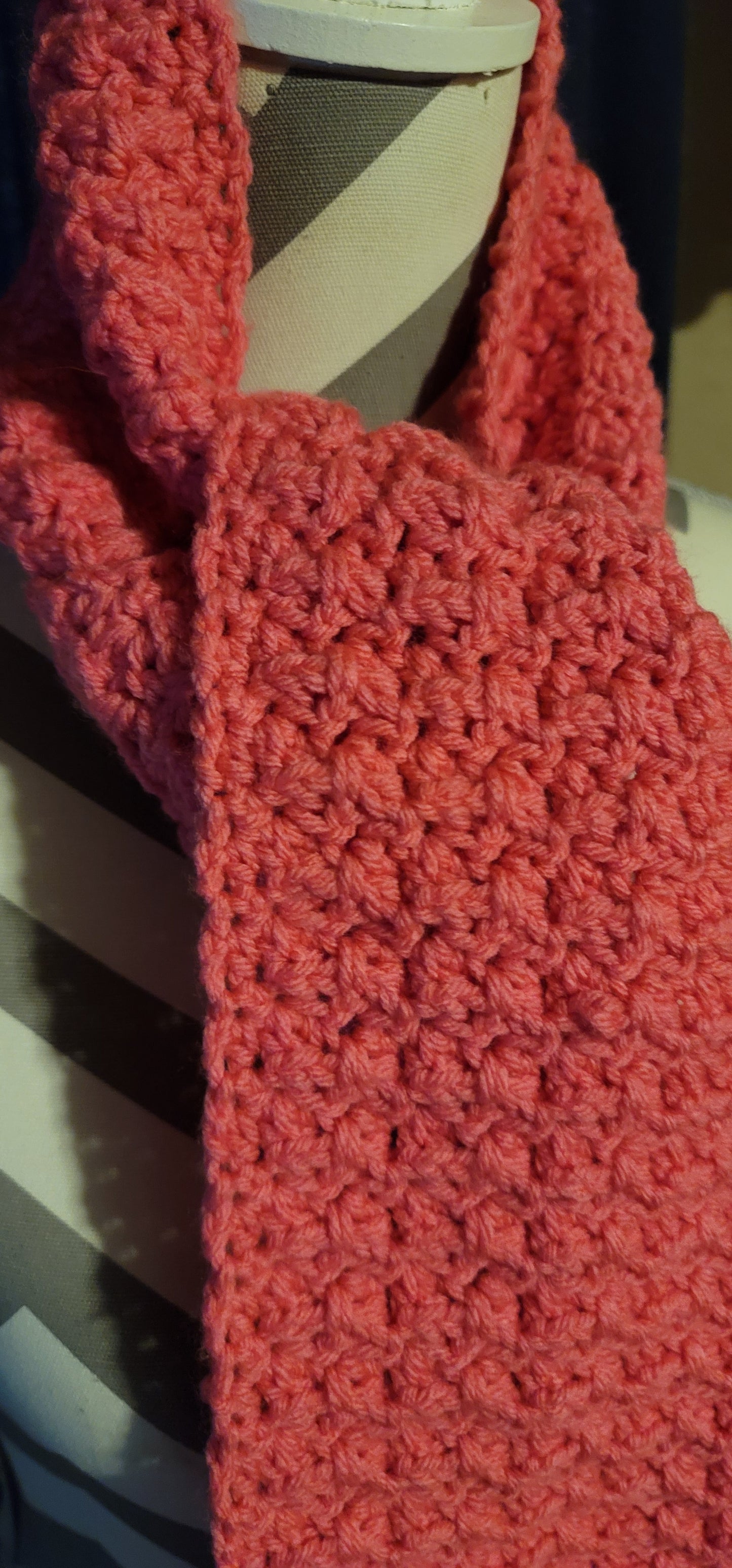 Pink and White Barbed Stitch Scarf