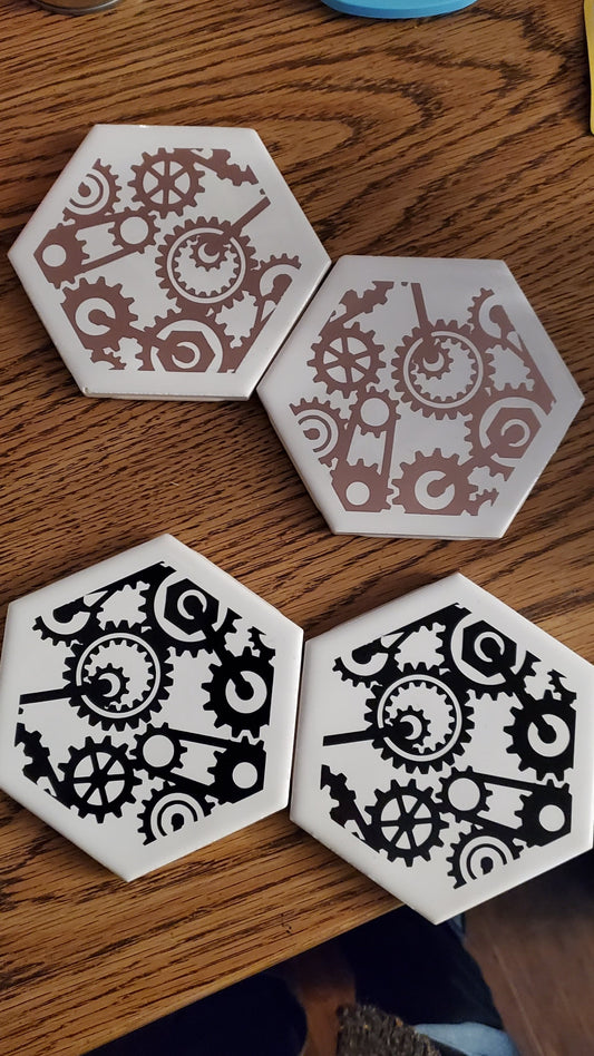 Rose Gold & Black Steampunk Tile Coaster